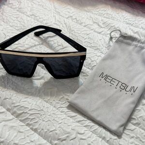 QUAY Black Shield Sunglasses with Gold Accent